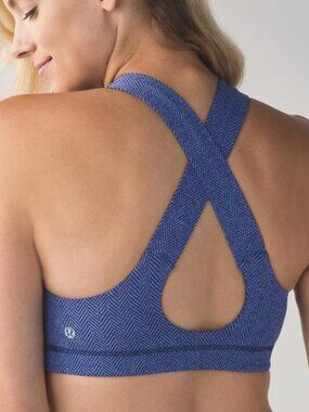 Lululemon All Sport Bra Giant Herringbone Black Heathered Pigment Blue, Size 6